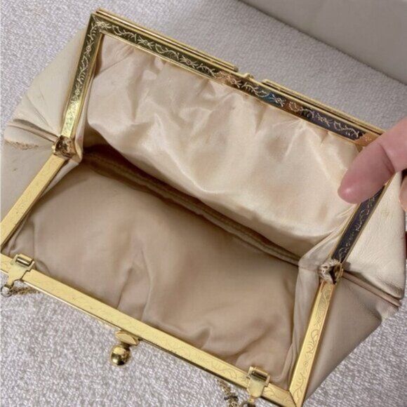 Vintage Cream Leather Mini Purse Clutch Wristlet - Picture 3 of 14